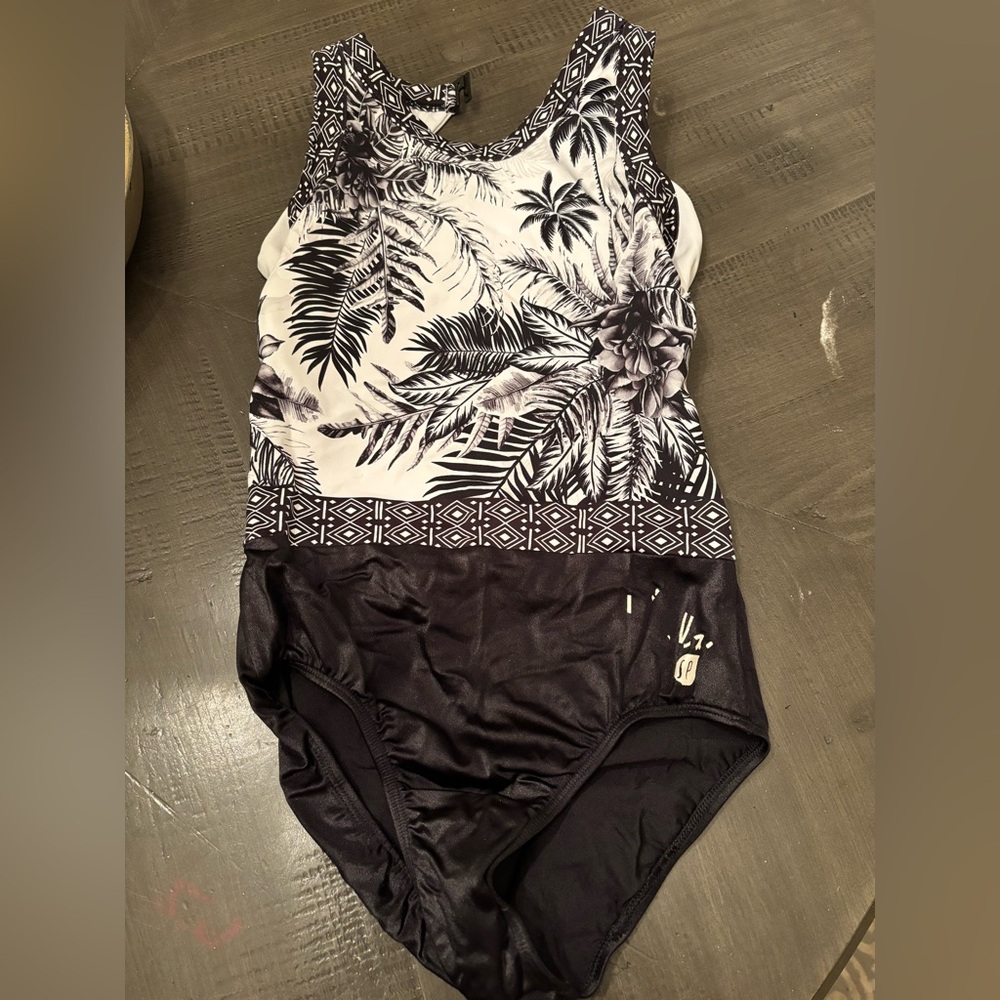 Tropical Black and White Kids gymnastics leotard